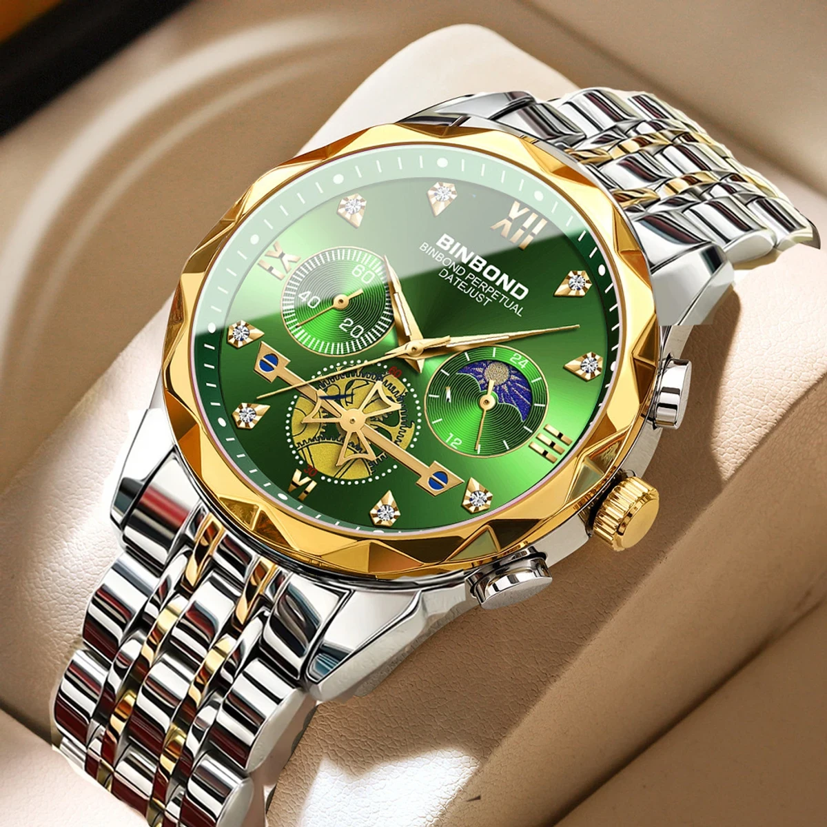 Luxury Watch For Men Stainless Steel Waterproof Business Sport Wristwatches- Green