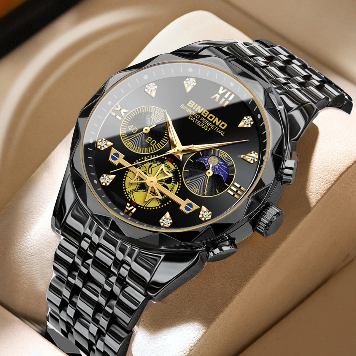 Luxury Watch For Men Stainless Steel Waterproof Business Sport Wristwatches- Black